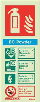 BC powder fire extinguisher sign portrait