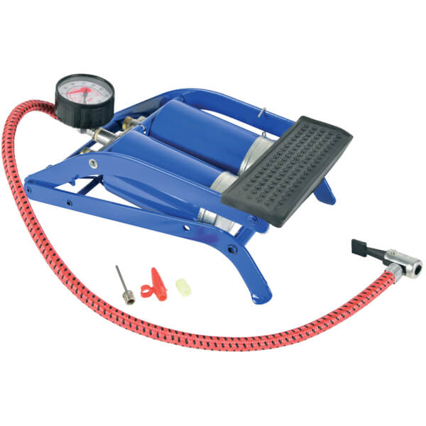 Double Barrel Foot Pump with Three Valve Adapters