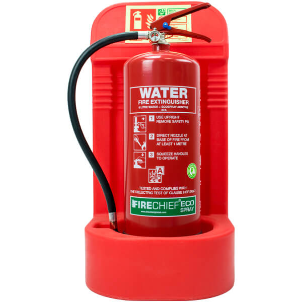 Red Fire Extinguisher Stand - With Extinguisher