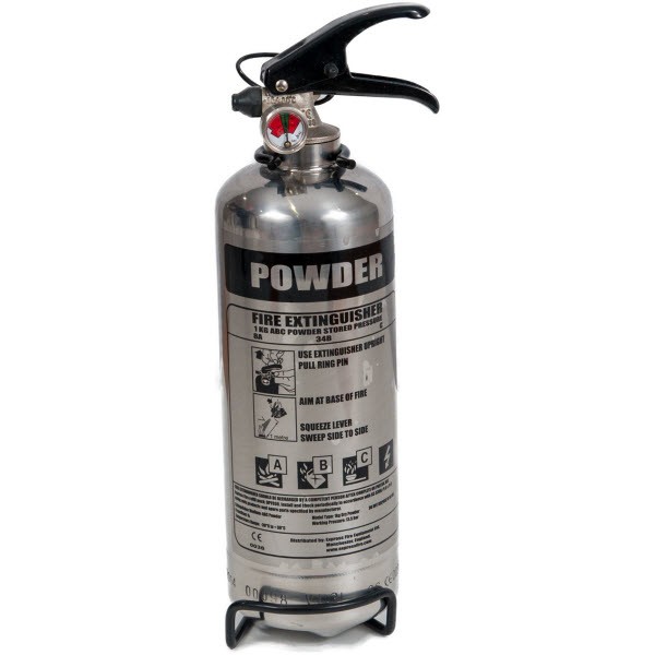 Shop our Chrome 1kg powder fire extinguisher