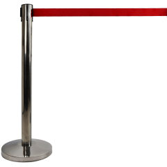 Retractable Barrier Post - Silver and Red -In Use