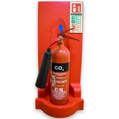 Red Economy Fire Extinguisher Stand - With Extinguisher and Sign