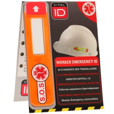 Hard Hat ID Tags With Data Window - Orange SOS
